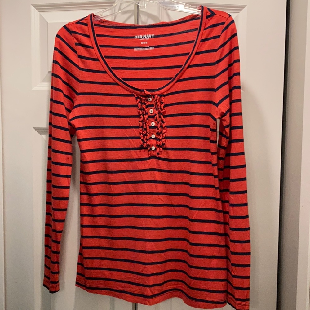 Old Navy Striped Long Sleeve Ruffle Henley